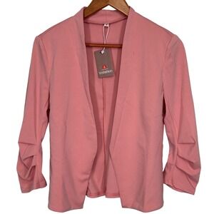 Yesfashion Pink Open Front Blazer Pleated 3/4 Sleeves Women's Size Small NWT